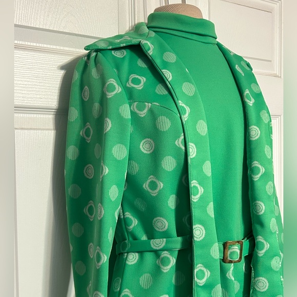 Vintage 60’s 70’s Green White Women’s 3 piece Dress Retro geometrical‎ circles - Picture 2 of 14